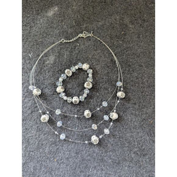 Vintage Crystal Necklace With Bracelet See Photos No Markings . - Picture 1 of 7